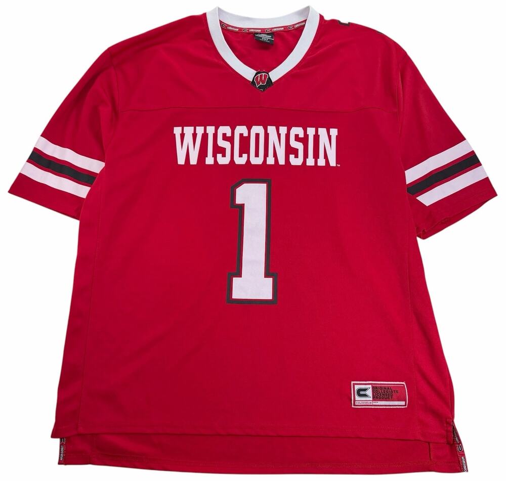 Vintage y2k Wisconsin Badgers Football Jersey #1 Men's 2XLT Red Colosseum Shirt